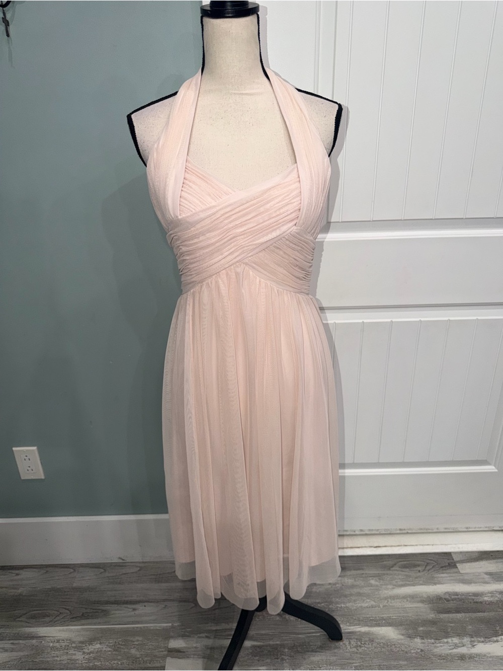Calvin Klein ivory beige tulle halter neck fit and flare dress size 8 NWT - Picture 2 of 8
